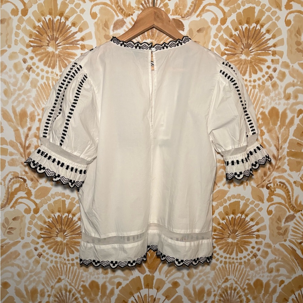 Topshop White Embroidered Boho Blouse | Cottagecore Puff Sleeve Top 10 - Picture 8 of 9